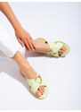 Shelvt women's green slippers