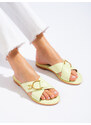 Shelvt women's green slippers