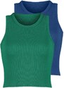 Trendyol Navy Blue-Green 2-Pack Fitted Crop Barbell Neck Ribbed Knitted Undershirt