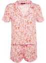 Trendyol Pink Viscose Animal Patterned Shirt-Shorts Woven Pajamas Set