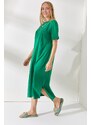 Olalook Women's Grass Green Side Slit Oversize Cotton Dress