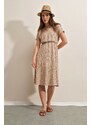 Bigdart 2378 V-Neck Knitted Dress with Slits - Biscuit