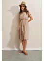 Bigdart 2378 V-Neck Knitted Dress with Slits - Biscuit