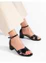 Zajímavé černé dámské sandály na širokém podpatku