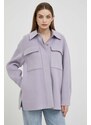 Vlněná bunda Calvin Klein fialová barva, přechodná