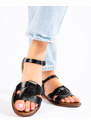 W. POTOCKI Zajímavé černé sandály dámské bez podpatku