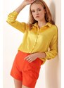 Bigdart 3964 Lightly Flowy Satin Shirt - Yellow