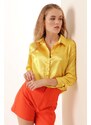 Bigdart 3964 Lightly Flowy Satin Shirt - Yellow