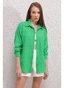 Bigdart 20153 Single Pocket Oversize Linen Shirt - Green