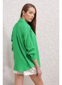 Bigdart 20153 Single Pocket Oversize Linen Shirt - Green
