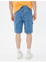 Koton Bermuda Denim Shorts with Stitching Detail, Pockets, Buttons, Cotton