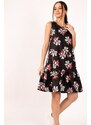 armonika Women's Black Large Floral Print Sleeveless Dress