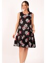 armonika Women's Black Large Floral Print Sleeveless Dress