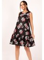 armonika Women's Black Large Floral Print Sleeveless Dress