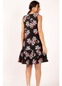 armonika Women's Black Large Floral Print Sleeveless Dress