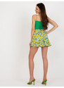 Fashionhunters Žlutá a zelená květinová krátká sukně-šortky