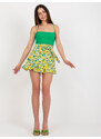 Fashionhunters Žlutá a zelená květinová krátká sukně-šortky