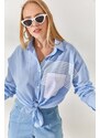 Olalook Bebe Blue Pocket Detailed Oversized Woven Shirt