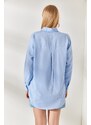 Olalook Bebe Blue Pocket Detailed Oversized Woven Shirt