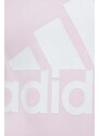 Mikina adidas dámská, růžová barva, s kapucí, s potiskem