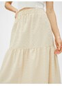 Koton Elastic Waist, Tiered Long Skirt With Striped