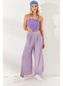Olalook Dámské lila boční kapsy na zip, skládané detailní splývavé kalhoty