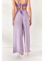Olalook Dámské lila boční kapsy na zip, skládané detailní splývavé kalhoty