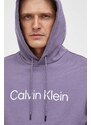 Bavlněná mikina Calvin Klein pánská, fialová barva, s kapucí, s aplikací