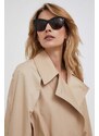 Kabát Calvin Klein dámský, hnědá barva, přechodný, dvouřadový