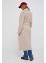 Oboustranný vlněný kabát Calvin Klein růžová barva, bez zapínání