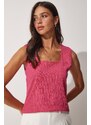 Happiness İstanbul Women's Pink Square Collar Knitted Blouse