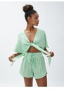 Koton Crop Yoga T-Shirt Muslin Kimono Look with Tie Detail.