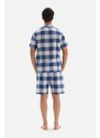 Dagi Navy Blue Shirt Collar Plaid Weave Pajamas Set