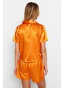 Trendyol Orange Embroidered Satin Shirt-Short Woven Pajamas Set