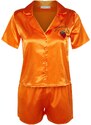 Trendyol Orange Embroidered Satin Shirt-Short Woven Pajamas Set