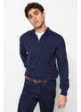 Trendyol Navy Blue Men's Slim Fit Half Turtleneck Zippered Cotton Smart Knitwear Sweater