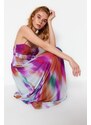 Trendyol Vícebarevné pletené abstraktní vzorované tyl dlouhé večerní večerní šaty