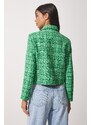 Happiness İstanbul Women's Green Gold Buttoned Tweed Woven Jacket