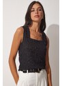 Happiness İstanbul Women's Black Square Collar Knitted Blouse