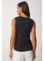 Happiness İstanbul Women's Black Square Collar Knitted Blouse