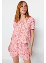 Trendyol Pink Viscose Animal Patterned Shirt-Shorts Woven Pajamas Set