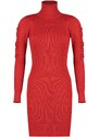 Trendyol Red Mini Knitwear Turtleneck Sleeve Shirring Detailed Dress