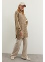 Trendyol Mink s vysokým výstřihem žebrovaný pletený svetr