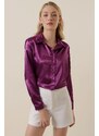 Bigdart 3964 Lightly Flowy Satin Shirt - H. Purple