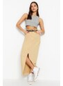 Trendyol Green Maxi Denim Skirt With a Slit