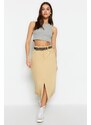 Trendyol Green Maxi Denim Skirt With a Slit