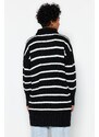 Trendyol černý pruhovaný límec na zip pletený svetr