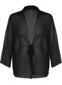 Trendyol Curve Black Short Chiffon Kimono & Kaftan with Tie Detail