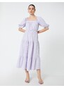 Koton Midi Balloon Sleeve Dress Tiered Square Neckline