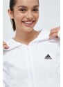 Bavlněná mikina adidas dámská, bílá barva, s kapucí, s aplikací, IK8387